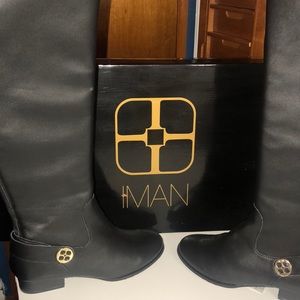 IMAN Platinum Collection Black Leather Boots